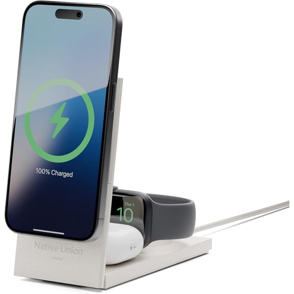 Native Union Rise 3-in-1 Magnetic Wireless Charger Qi2 Certified & MagSafe 15W Fast-Charging Foldable Charging Stand for iPhone Air, 17 with Charging for AirPods(Pro) & Apple Watch (Sandstone)