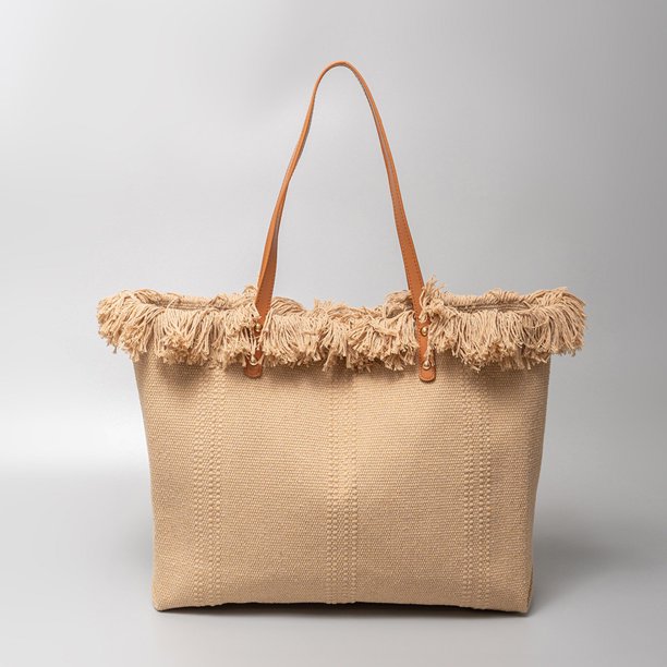 Bolso Hombro para Mujer Con Mano Diario Lona Borlas (caqui)