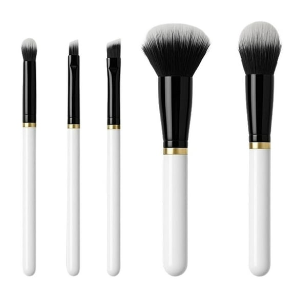 5-Piece Face & Eye Makeup Brush Set – Blending, Foundation, Contour & Eyeshadow Tools – White & Gold