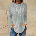 thumbnail image 2 of WREESH Womens Fashion Tunic Tops Loose Round Neck Printed Blouses Long Sleeve T-Shirts Tops Pullover Sky Blue, 2 of 5