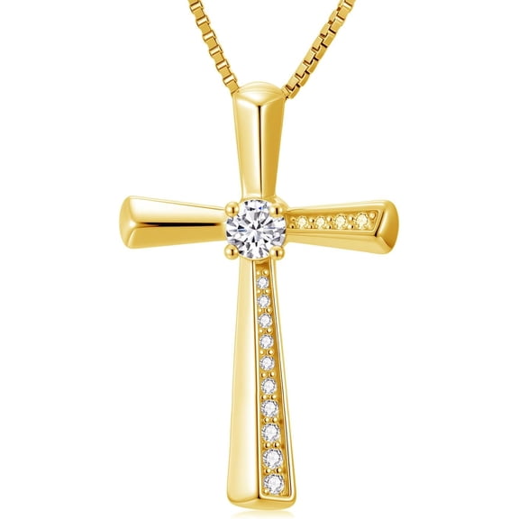 Gold Plated Sterling Silver 0.28 Carat Lab Grown Diamond Cross Necklace for Women, 18 2 Inches
