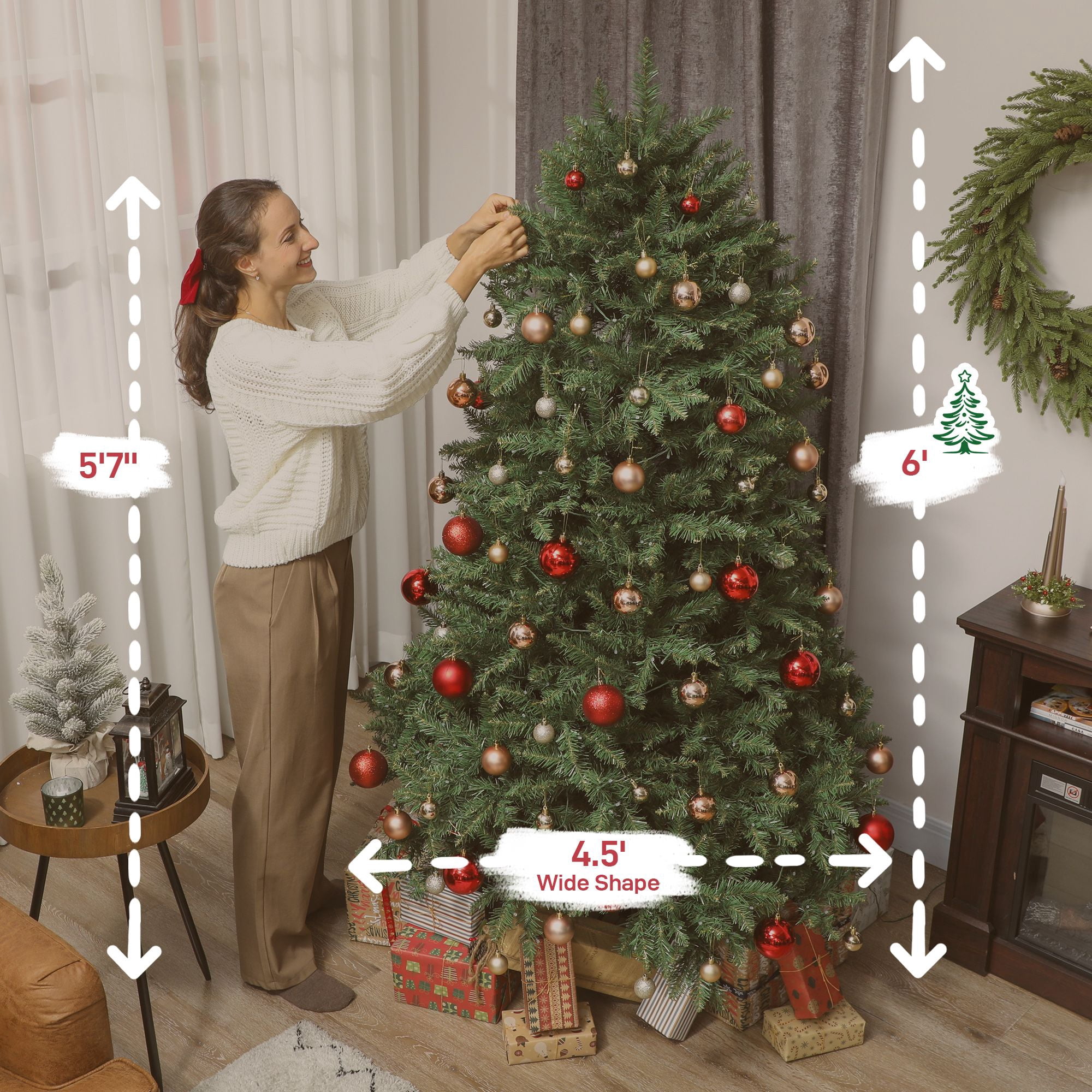 6 ft Prelit Christmas Tree with 448 Full-Spectrum LEDs, Smart App Control, Hinged Branches, 1602 Tips, Indoor Holiday Decoration