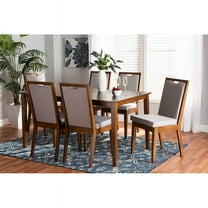 Baxton Studio Rosa Modern and Contemporary Grey Fabric Upholstered and Walnut Brown Finished Wood 7-Piece Dining Set