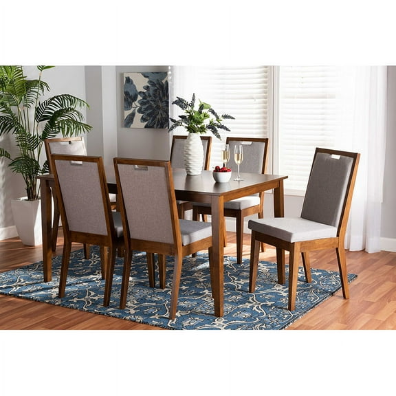 Baxton Studio Rosa Modern and Contemporary Grey Fabric Upholstered and Walnut Brown Finished Wood 7-Piece Dining Set