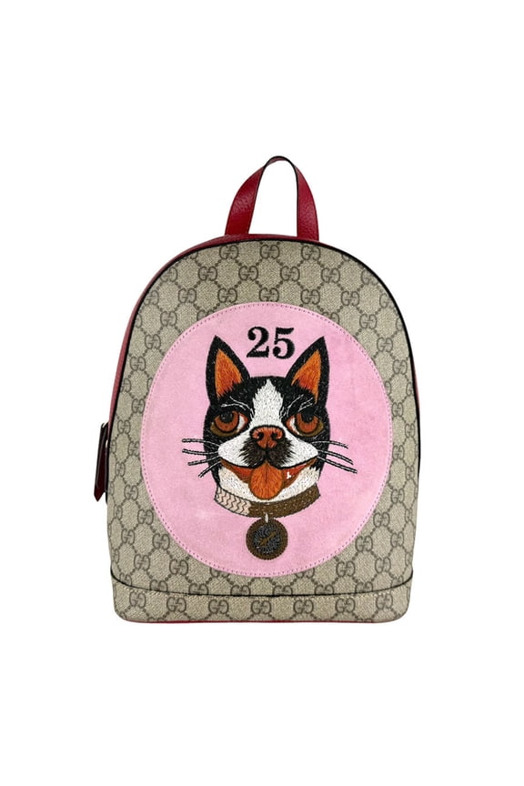Pre-Owned Gucci Bosco GG Supreme Canvas Backpack, Brown, Red, Pink, Women's, 495621 z10030