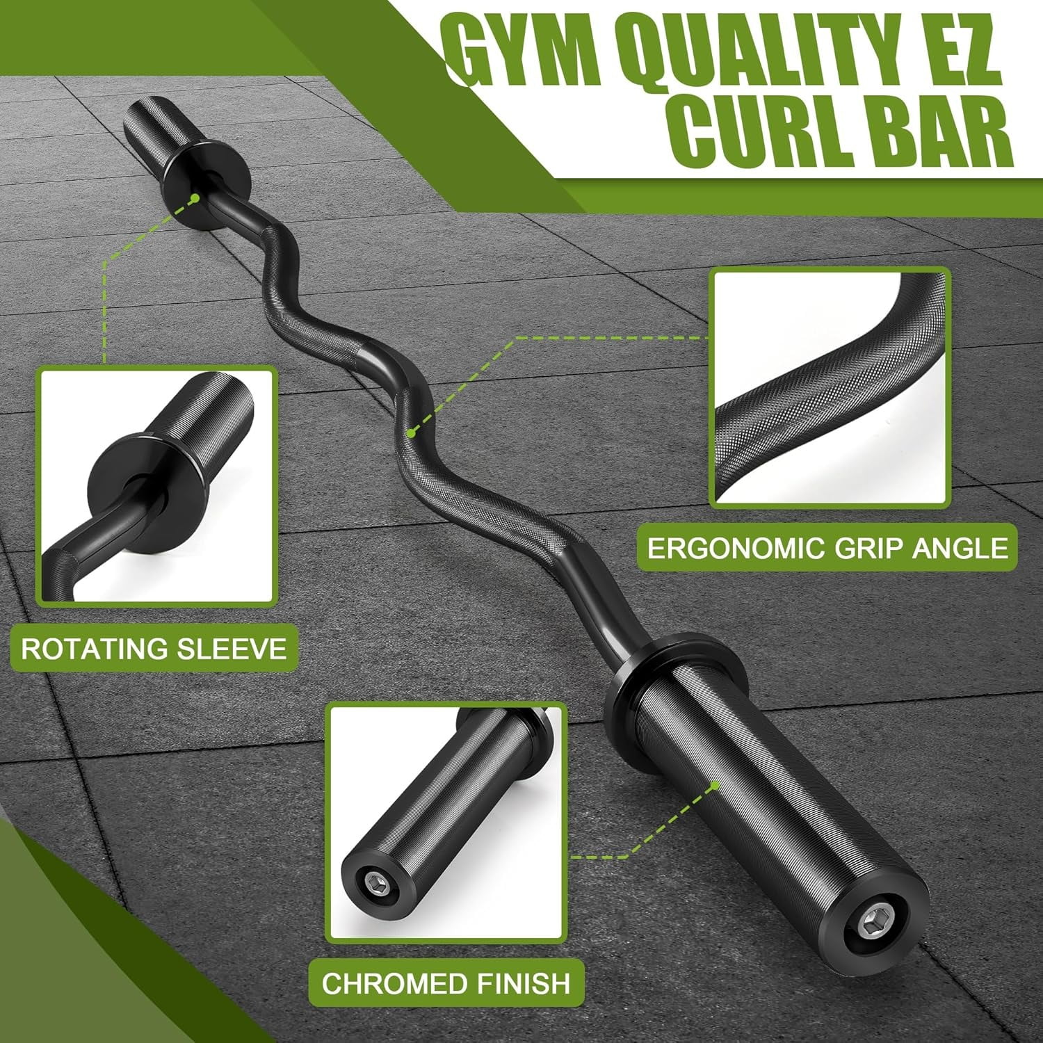 ARVAKOR 47" Olympic EZ Curl Barbell Bar, 2-Inch Curl Bar for Weight Lifting, Hip Thrusts, Squat, Biceps-Home Gym Weight Bar, Black