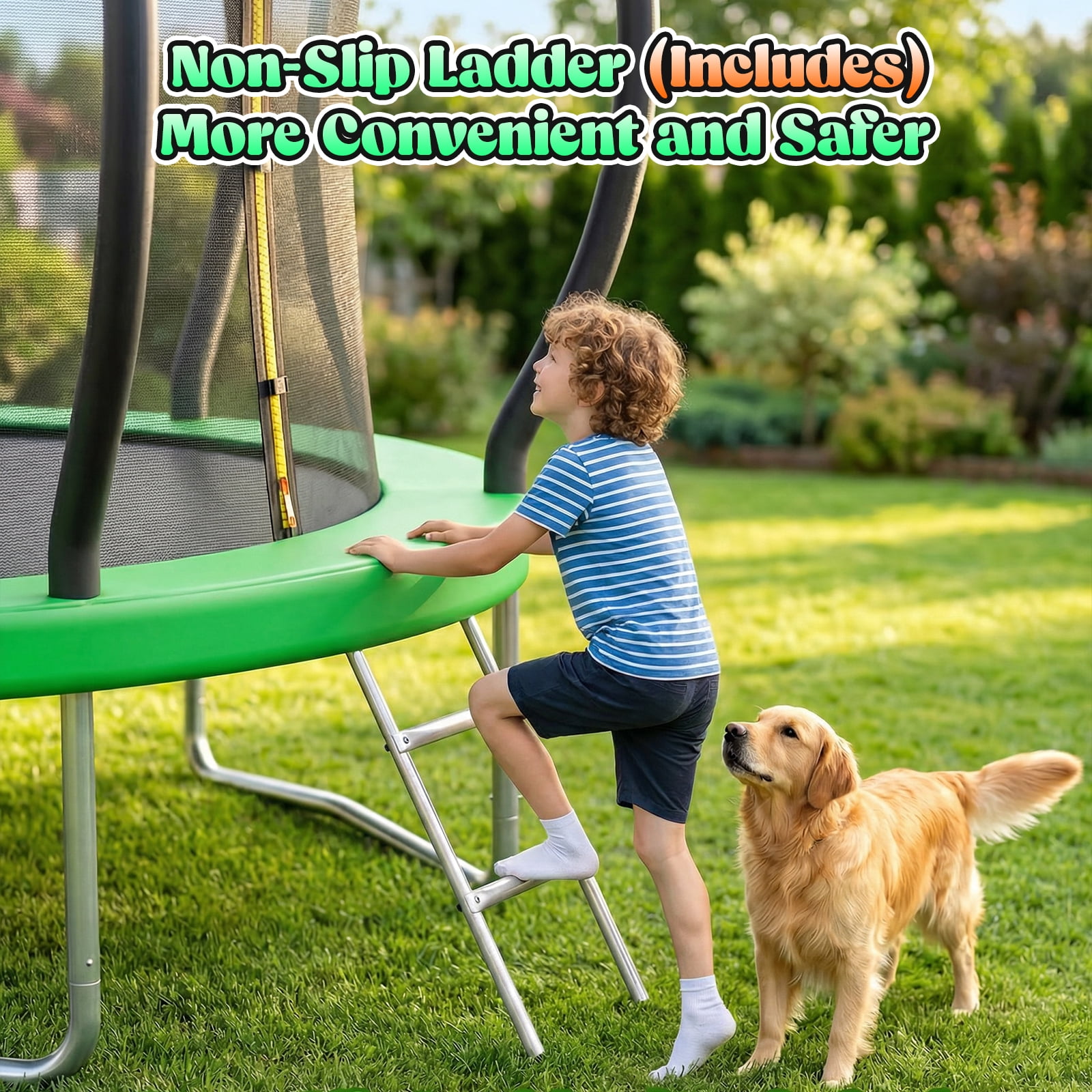 Outdoor Trampoline,Fashionsport Outfitters 8FT/10FT/12FT/14FT Round Jumping Trampoline with Enclosure Net and Ladder,Recreational Backyard Trampolines Anti-Rust for Kids Birthday Gift