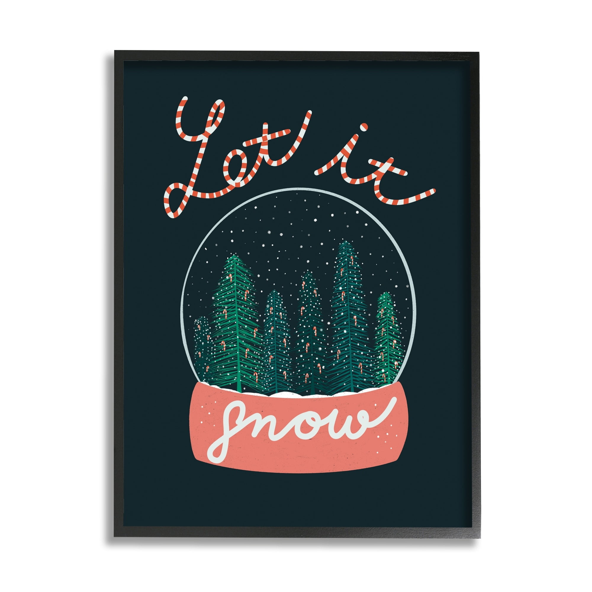 Stupell Industries Let It Snow Seasonal Winter Globe Candy Cane Text Graphic Art Gray Framed Art Print Wall Art, Design by Dominika Godette