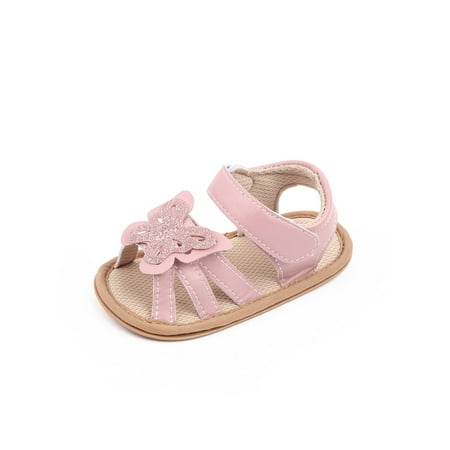 

Gomelly Newborn Sandals First Walkers Crib Shoes Glitter Flat Sandal Non-Slip Princess Shoe Infant Baby Girls Pink 12-18 months