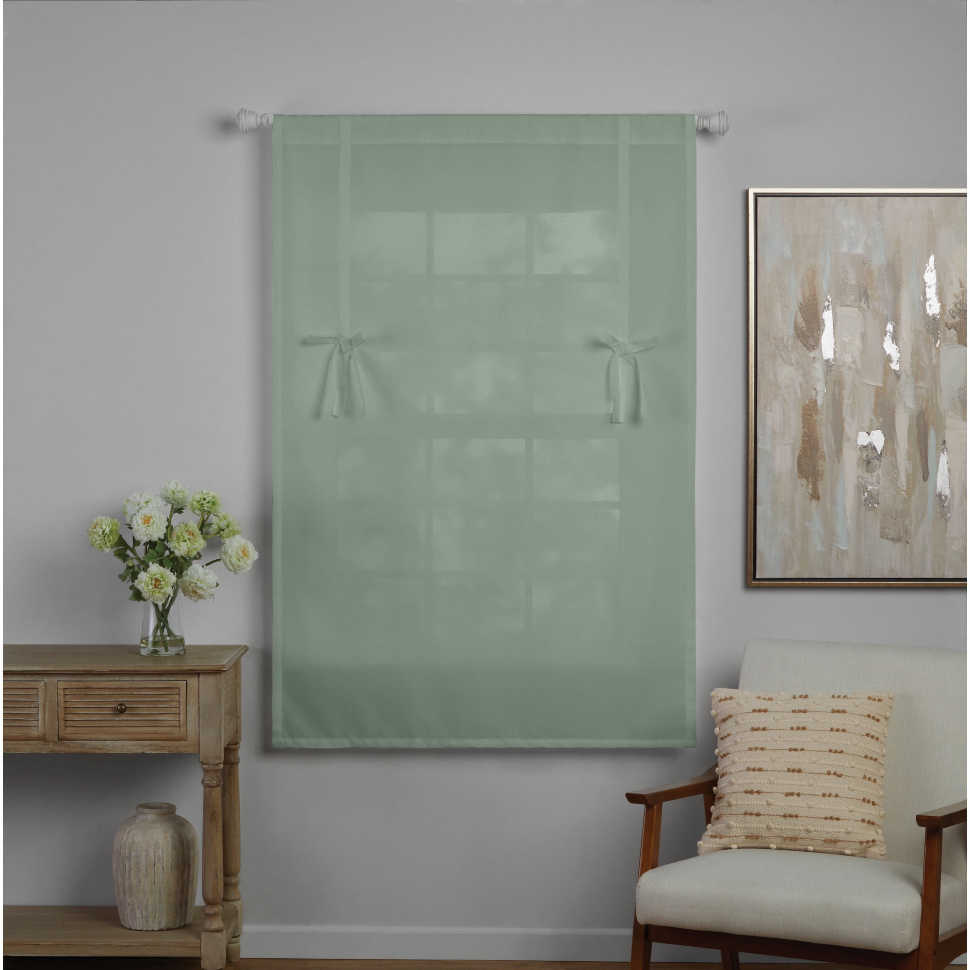 Mainstays Tie Up Balloon Shade, Soft Sea, 42 in x 63 in, 1 Piece
