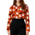 thumbnail image 5 of Delconic Womens Halloween Print Button Down Shirt Long Sleeve Casual Regular Fit Collared Blouse Pumpkin Pattern Top Orange M, 5 of 7