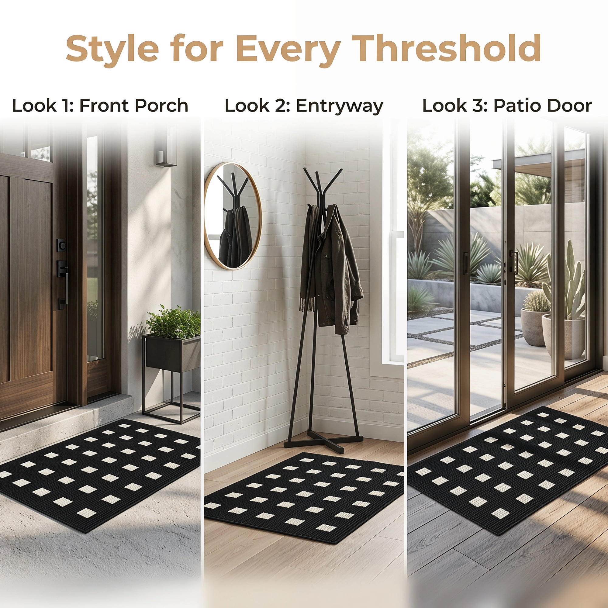 Unique Bargains Geometric Waterproof Non-Slip Entryway Rug Scraper Doormat Black 32" x 20"