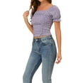 thumbnail image 4 of INSPIRE CHIC Haut Court à Manches Courtes Froncé devant Floral pour Femme TG Violet, 4 of 6