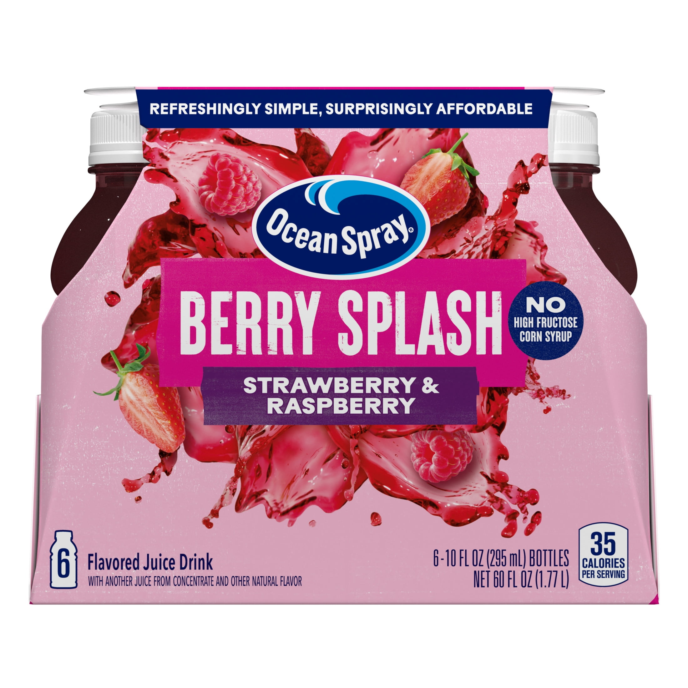 (4 pack) Ocean Spray® Berry Splash – Strawberry & Raspberry 10 fl oz Bottle, 6Pack