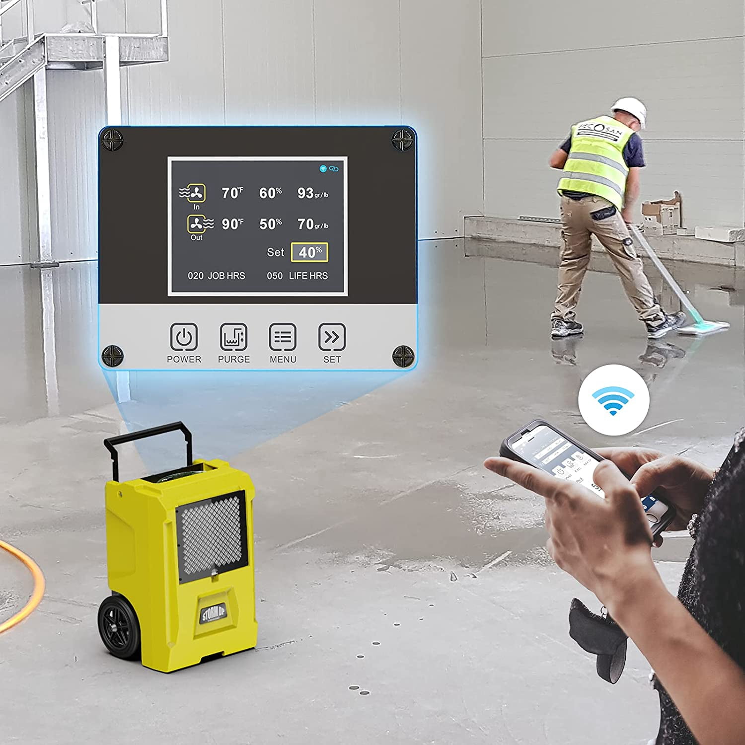 ALORAIR 110 PPD Commercial Dehumidifiers APP Control Basement Dehumidifier Up to 1300 Sq.Ft Dehumidifier with Drain Hose for Garage,Basements, Flood Repair Yellow