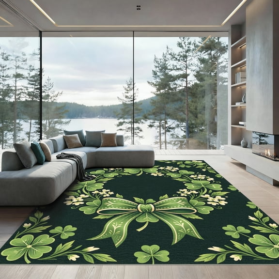 ODIKA 4'x6' Machine Washable Non-Slip Area Rug, Traditional Green High Traffic Rug, Green, 1300692
