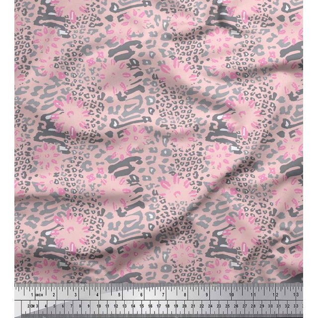 Soimoi Pink Modal Satin Fabric Leopard Animal Skin Decor Fabric Printed Yard 42 Inch Wide