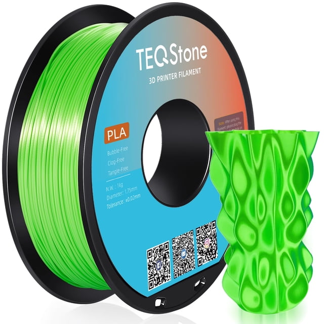 Filamento PLA TEQStone Silk 1,75 mm Verde 1 KG, Acabado Brillante de Alto Brillo, Perfectamente Enrollado, Precisión +/-0,02 mm Filamento para Impresora 3D Envasado al Vacío
