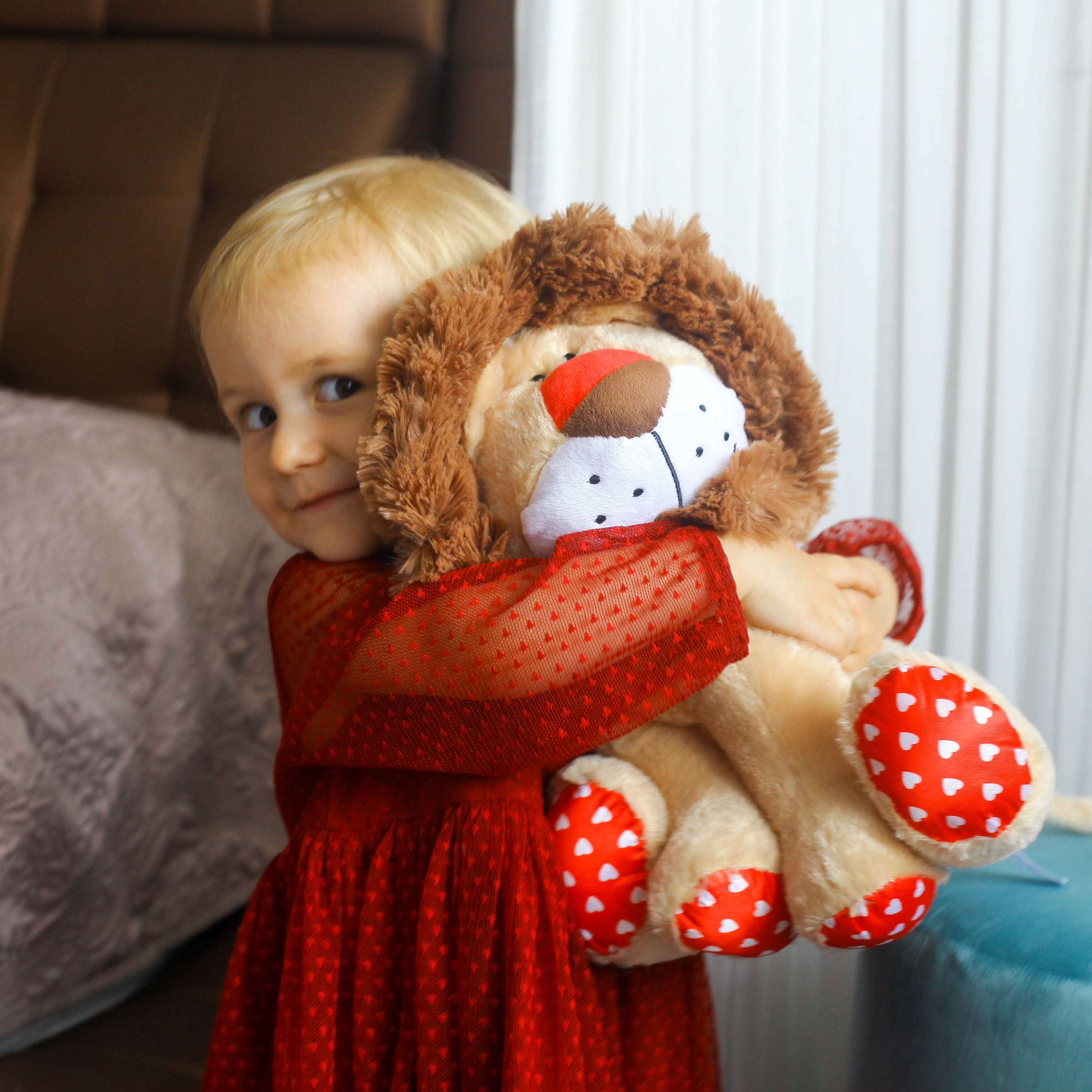 WEIGEDU Love Valentines Lion Stuffed Animal, King Lion Plush Toy with Mane Heart Shape Tail, 13.8 inches