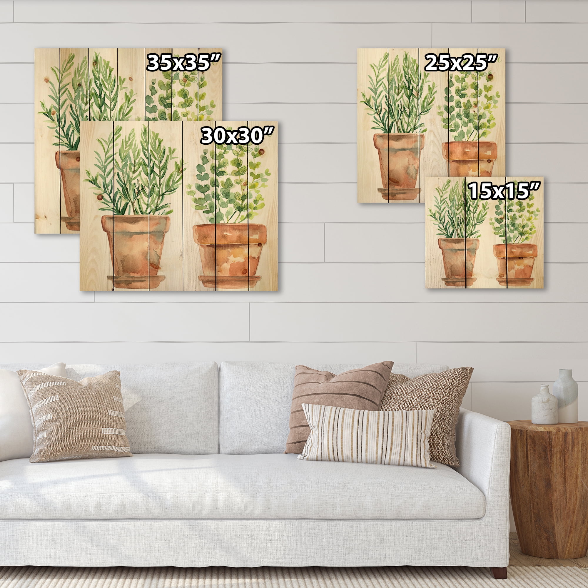 Designart 'Two Green House Plants In Orange Cly Pots' Traditional Print on Natural Pine Wood
