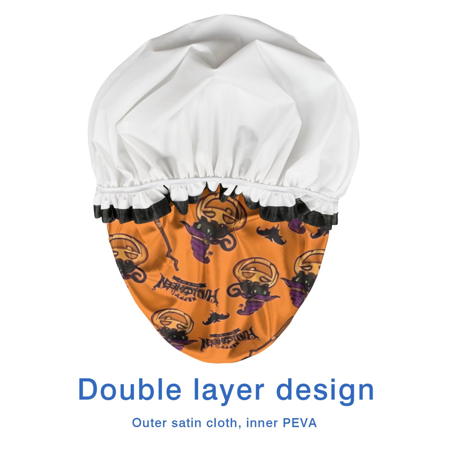 Shower Caps,Halloween Pumpkin Witches Pattern Waterproof Shower Cap for Women 4 Pieces,Double Reusable Hair Cover for Shower PEVA Elastic Stretch Hem
