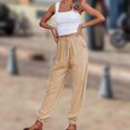 thumbnail image 4 of Pantalones holgados para mujer Pantalones de salón con cordón Color sólido Estilo casual Traje diario FLhrweasw Nuevo, 4 of 9