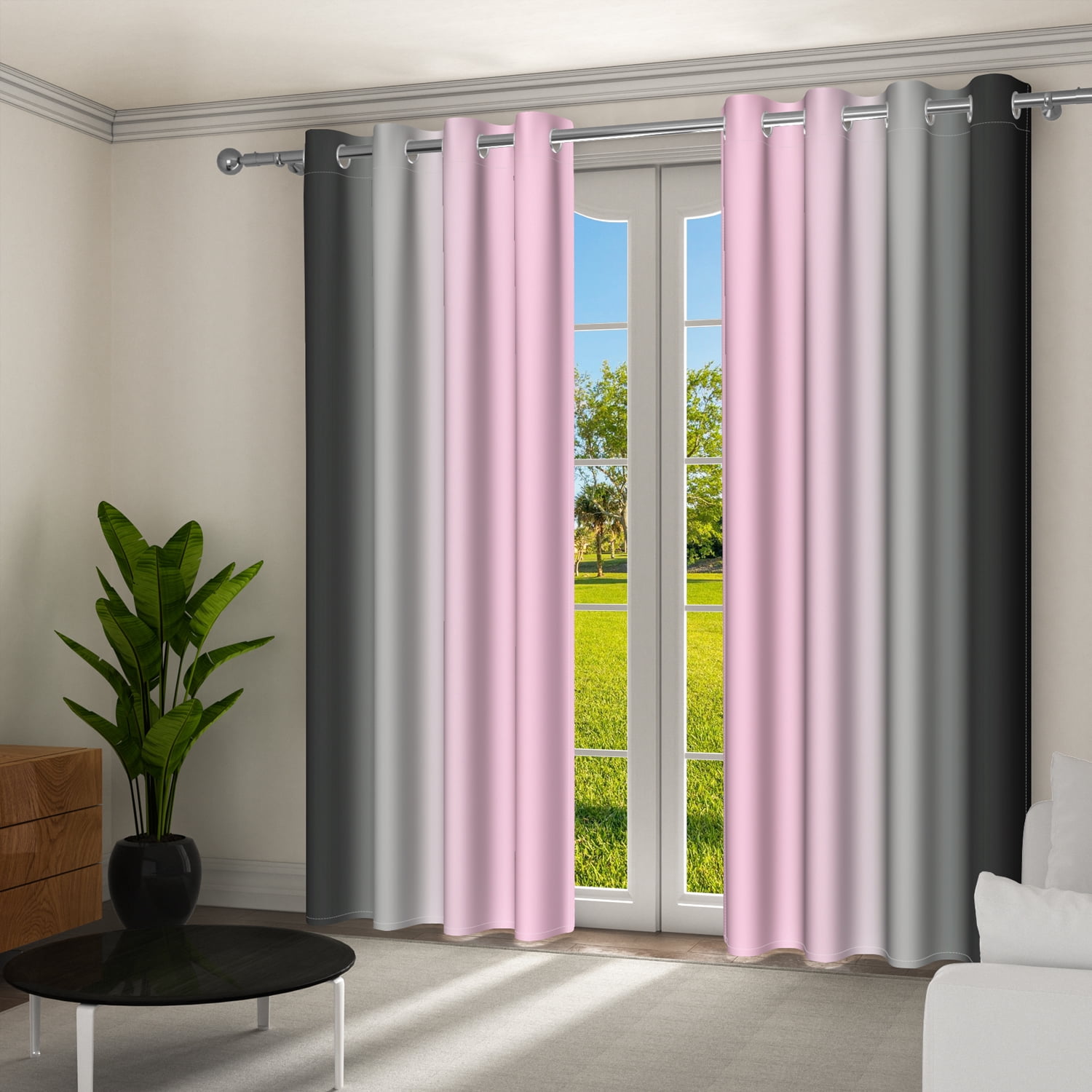 Aofoto Pink Grey Black Blackout Curtains for Girls Living Room, Room Darkening Abstract Window Drapes Treatments With Grommet, 2 Panels, 42"x84"
