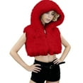 thumbnail image 2 of Hxshgdsn Womens Faux Fur Shrugs Jacket Trendy Lapel Sleeveless Full Zipper Crop Cardigans Vest Y29K Red S, 2 of 5