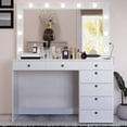 thumbnail image 5 of Boahaus White Makeup Vanity with Mirror and 11 Lights, 7 Drawers, Glass Top, Crystal Knobs, USB-A & USB-C Ports, 110V Power Outlet, Bedroom Vanity Desk, 5 of 14