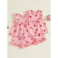 thumbnail image 3 of BemeyourBBs Toddler Baby Girls Summer Clothes 2 Pieces Outfit Strawberry Cherry Heart Sleeveless Crew Neck Ruffle Shirt Tank Top and Shorts Set, 3 of 9
