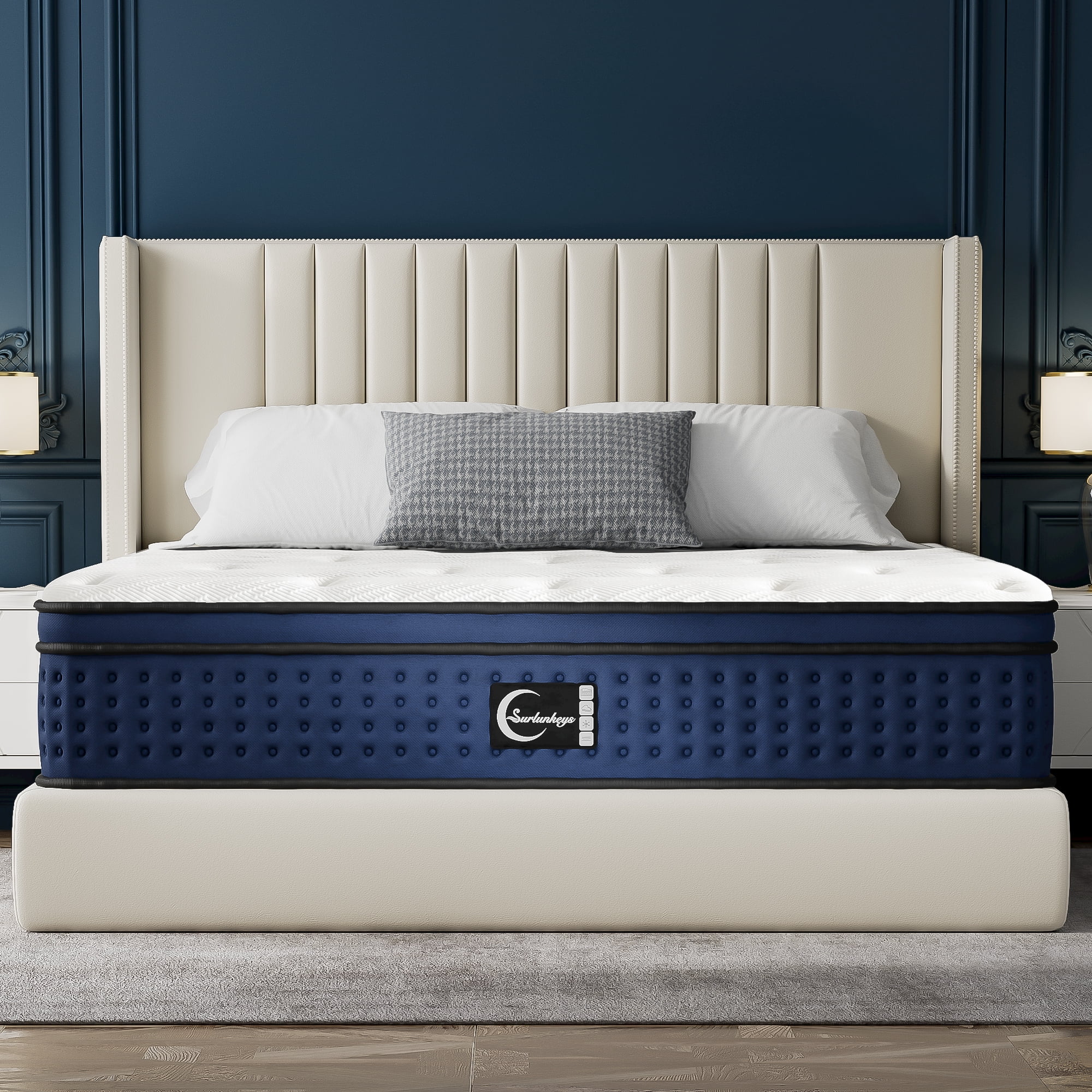 Surlunkeys 14 inch King Size Mattress in a Box, Gel Memory Foam Hybrid Mattress Medium Firm with Pocket Coils for Pressure Relief