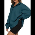 thumbnail image 2 of Sudadera de Entrenamiento de con Media Cremallera para Mujer, de Gran Tamaño, de Larga, Color Liso, con Hombros Caídos. Verde Oscuro XXL, 2 of 5