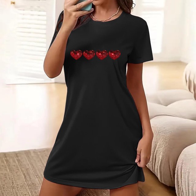 Camisón corto de talla grande para mujer, camisón de manga corta con estampado de pecho a la moda, camisón para mujer