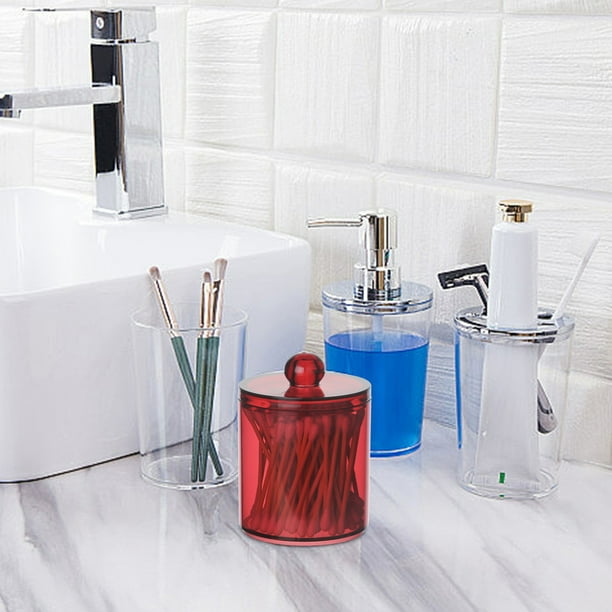 Dispensador de plástico transparente de 10 oz para bolas de algodón, hisopos, discos e hilo dental - Organizador de baño con tapa extraíble