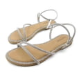thumbnail image 3 of GJPBGK Women's Sparkly Slide Sandals with Rhinestones, Flat Open Toe Dress Shoes for Summer Party, Glitter Slip-On Sandals, 3 of 5