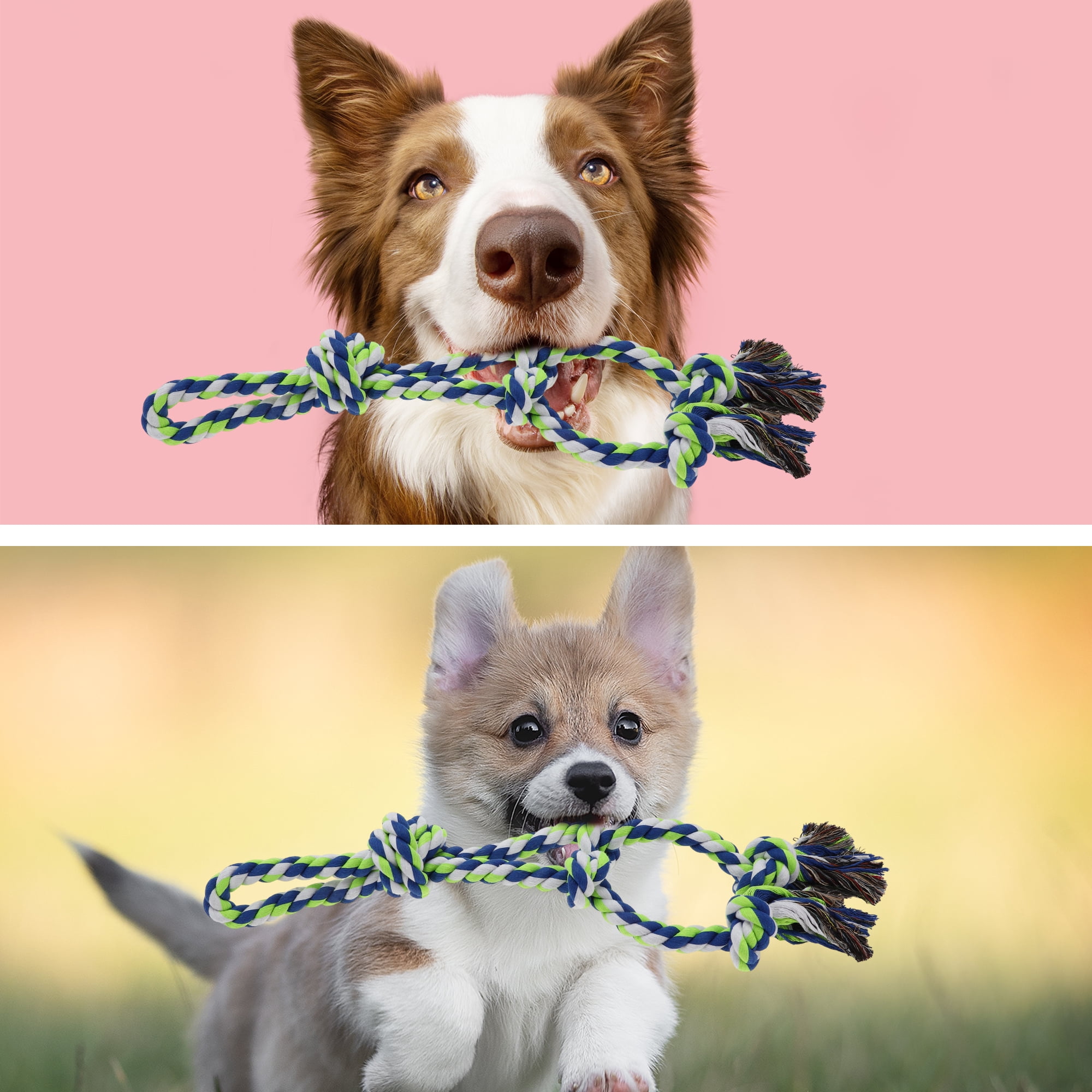 Unique Bargains Knots Shape Dog Chew Rope Durable Braided Cotton Teeth Cleaning Rope for Cats Dogs Rose Blue Green