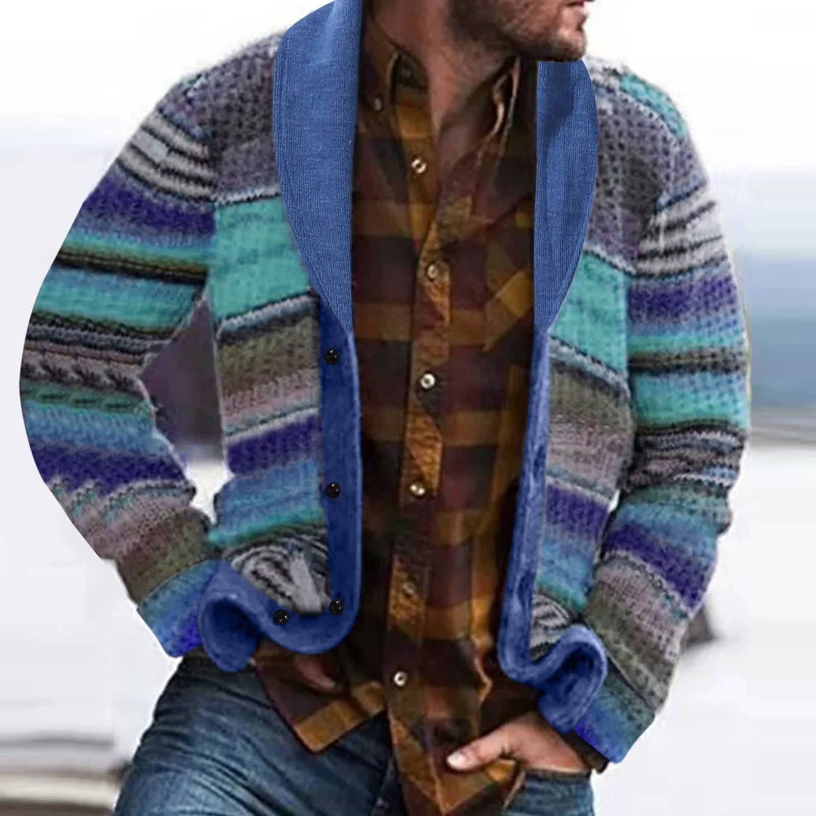 Mens Casual Print Sweater Cardigan with Pocket Nigeria Ubuy