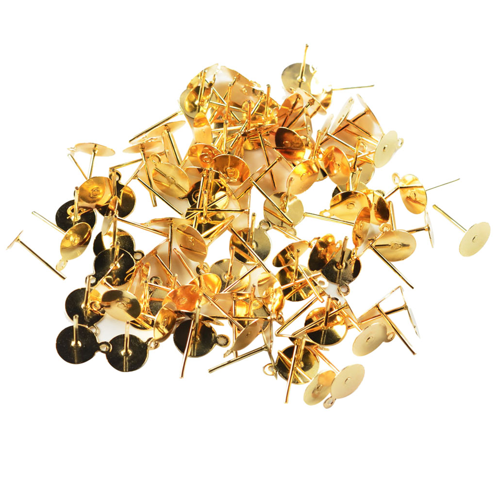 100 Pieces Flat Pad Ear Stud Post Diy Earring Findings Jewelry Kc Gold Walmart Com Walmart Com