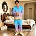 thumbnail image 3 of Dwelliawo Men's Cotton Pajama Sets, Soft Plaid PJS Long Sleeve Sleepwear 2 Piece Button Down Lounge Set Light Blue XL, 3 of 3