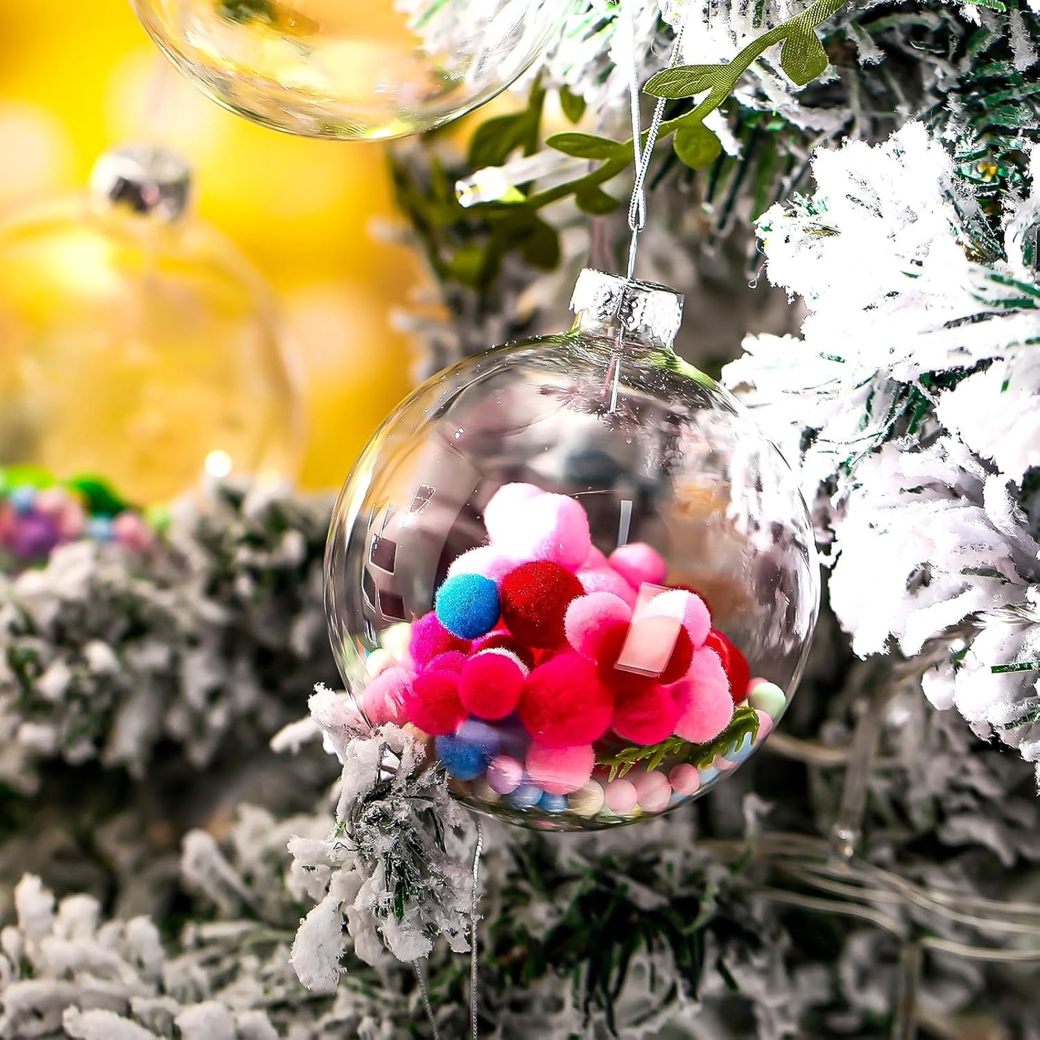 24 Pcs Fillable Christmas Tree Ornament Balls,Acrylic Decorations Balls for Hanging,2.36 in Plastic Transparent DIY Ornament Balls with Rope and Removable Metal Cap for New Years,Wedding Holiday