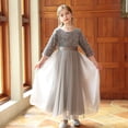 thumbnail image 2 of RMGVDSD Flower Girl Dress With Bow Elegant Kids Long Sleeve Sequins Party Dress Formal Tulle Princess Birthday Dresses For Girls Cute Dress Sundresses, 2 of 7