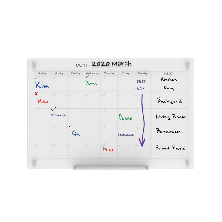 Audio-Visual Direct Glass Dry-Erase Calendar Whiteboard Set - 4' x 3' -  (Magnetic, Ultra White) - Walmart.com