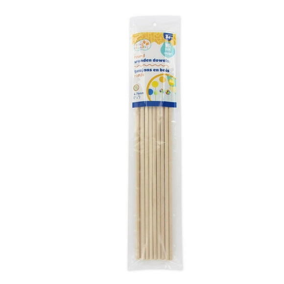 TINY HANDS Smooth Wooden Round Dowels - 16 pcs, 4.8 mm (0.19 in) × 304.8 mm (3/16 in × 12 in), 16pcs