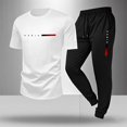 thumbnail image 2 of Stamzod Mens Fall Outfits 2 Piece Crewneck Short Sleeve Shirts and Joggers Sets Casual Sports Track Suits Mens Fashion Clothing White B L, 2 of 6