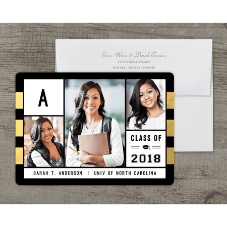 - Personalized Graduation Announcement - Striped Monogram - 5 x 7 Flat Deluxe