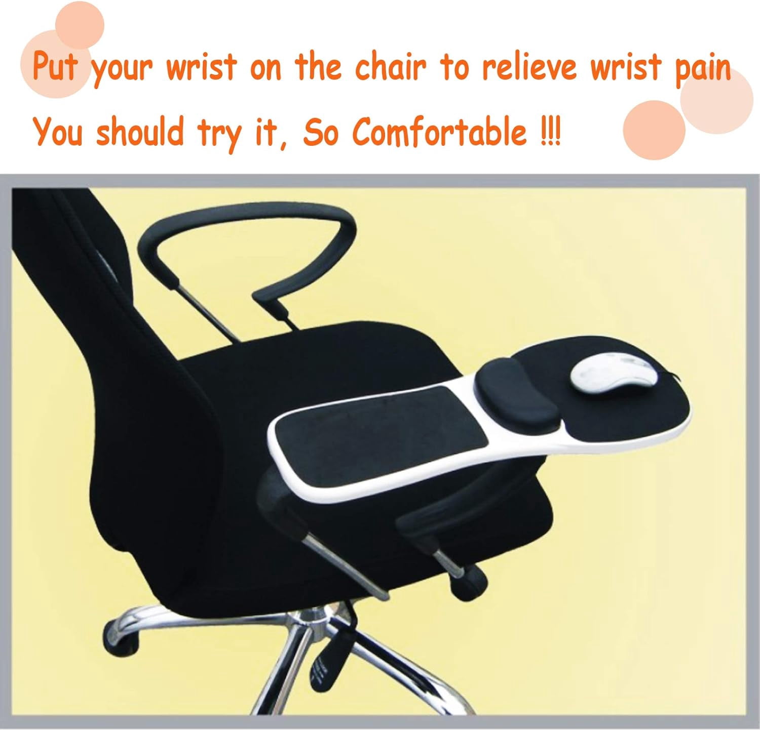 Armrest Mouse pad with arm Wrist Rest Support Adjustable Ergonomic Computer Mouse mat for Chair Home&Office Chair Extender Attachable Black White