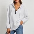 thumbnail image 5 of Women's Half Zip Hooded Sweatshirt Long Sleeve Loose Casual Pullover Hoodie with Pockets Solid Color Tops for Autumn Winter Wear White, 5 of 9