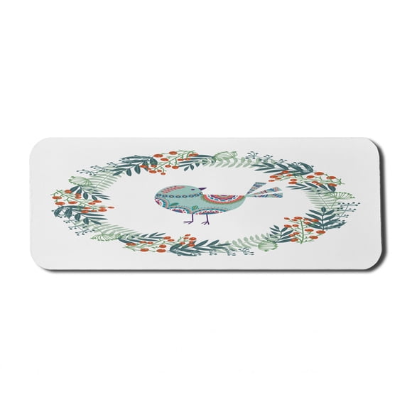 Folk Computer Mouse Pad, Traditional Ornamental Bird in Leafy Branches and Berries Wreath Graphic, Rectangle Non-Slip Rubber Mousepad Large, 31" x 12" Gaming Size, Multicolor, by Ambesonne