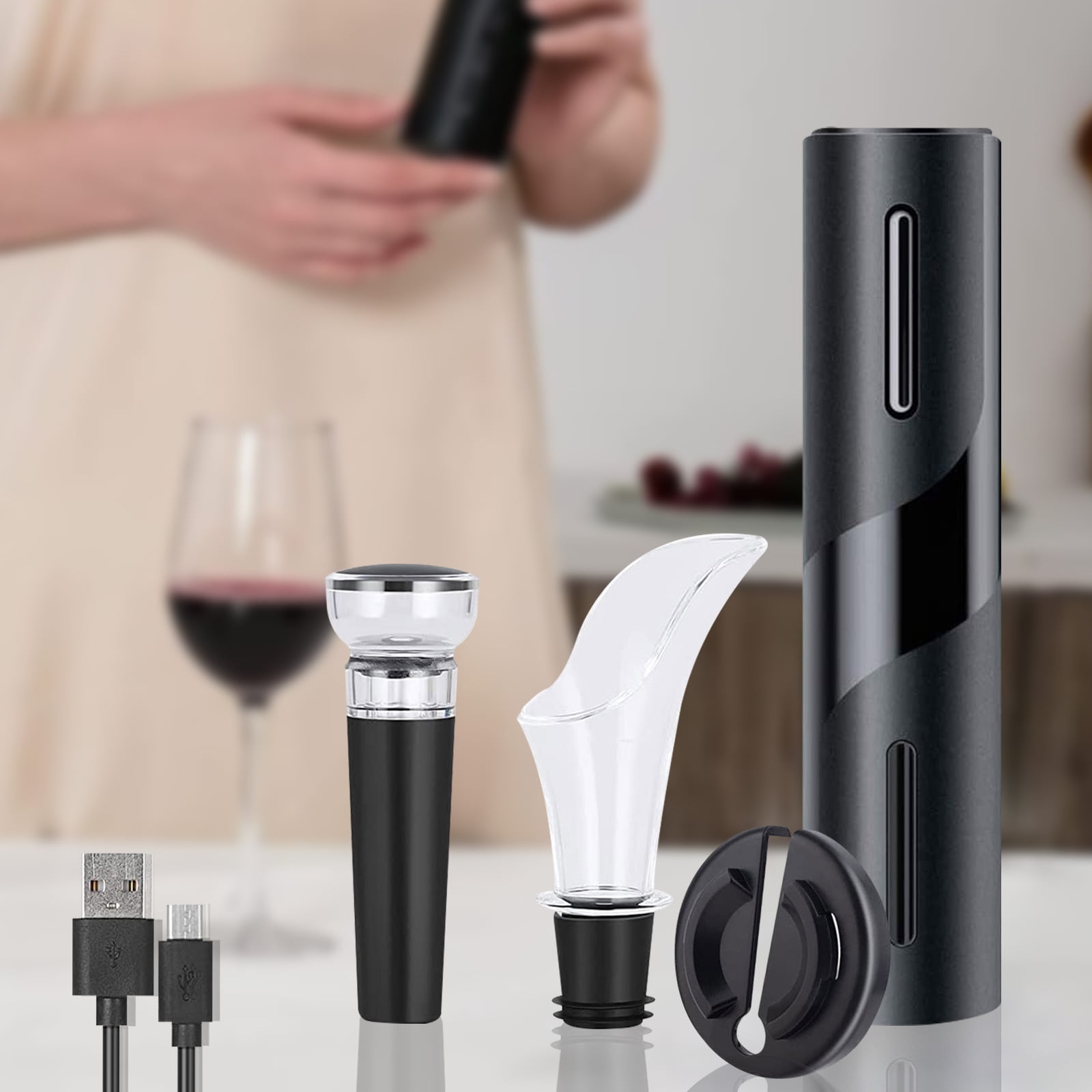 4in1 Cordless Electric Wine Opener Set, Rechargeable Automatic