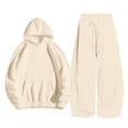thumbnail image 4 of OSOLU Girls 2 Piece Set Solid Color Front Pocket Hoodie and Drawstring Wide Leg Pants Daily Outfit Beige, 4 of 4